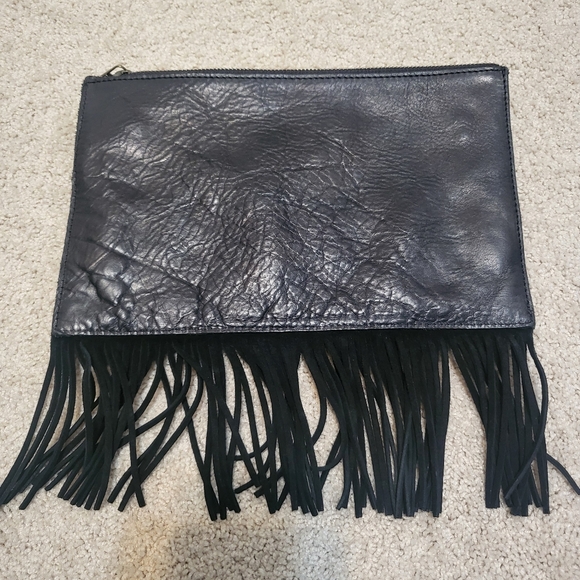 Madewell Handbags - Madewell Fringed Leatherand Suede Clutch